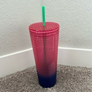 Starbucks Venti Ombre Pink & Blue Disco Grid Tumbler